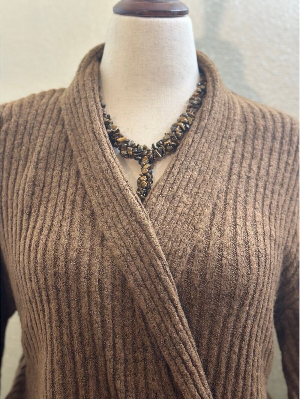 NWT- Max Studio Brown Ribbed Wrap Sweater-Lg